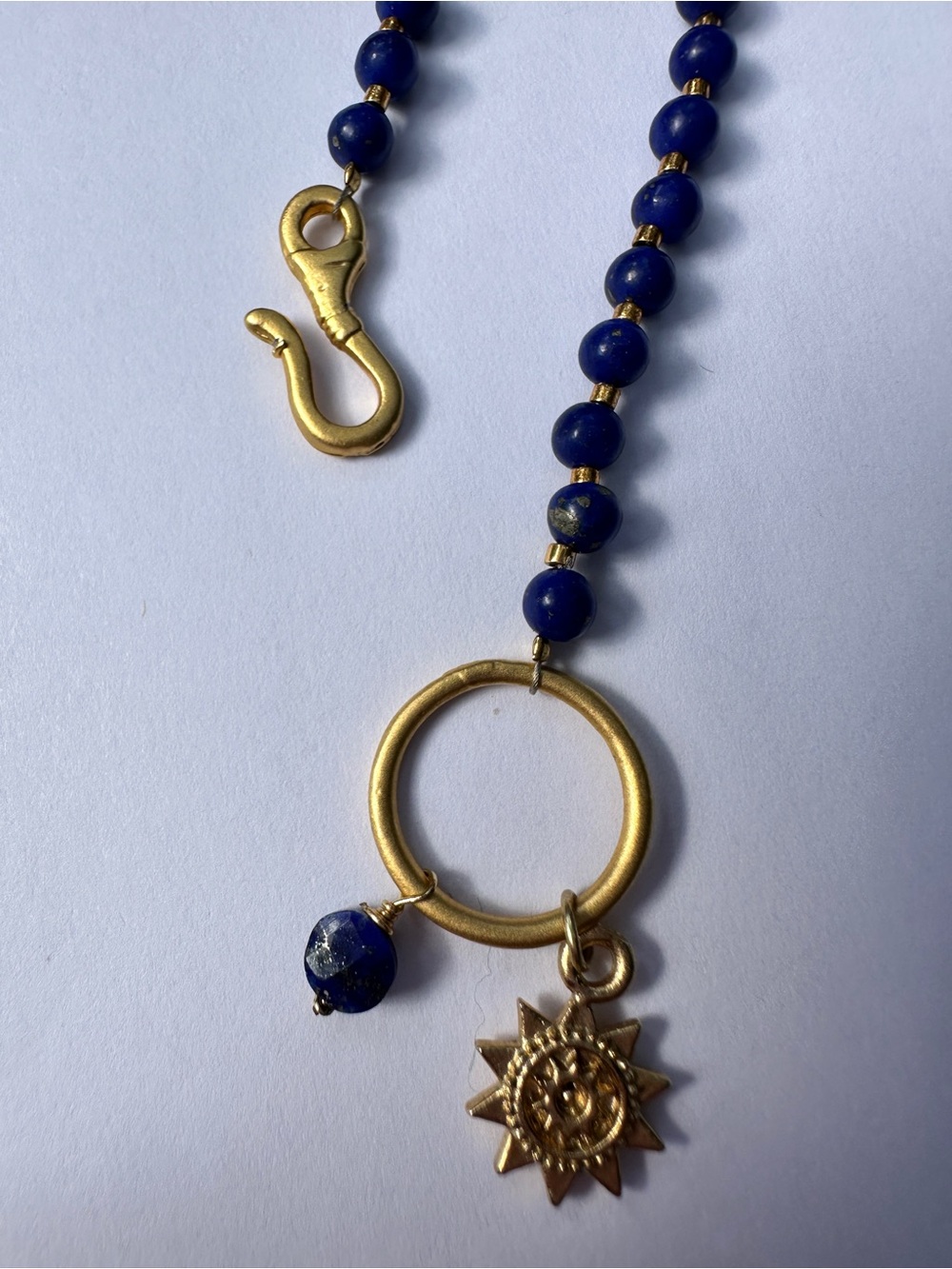 Gold & Navy Beaded Sun Charm Necklace - Women Jewelry